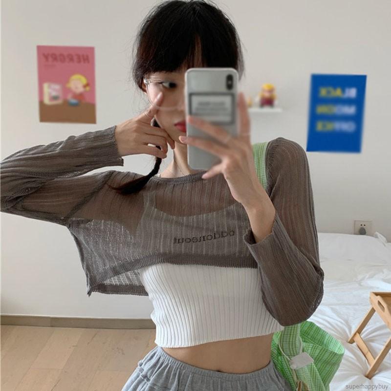 Áo Cardigan Dệt Kim Tay Dài Thiết Kế Xuyên Thấu Quyến Rũ Dành Cho Nữ