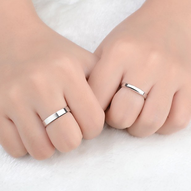 Nhẫn đôi nhẫn cặp nam nữ bạc s925 có size viền vuông khắc tên theo yêu cầu Cá jewelry