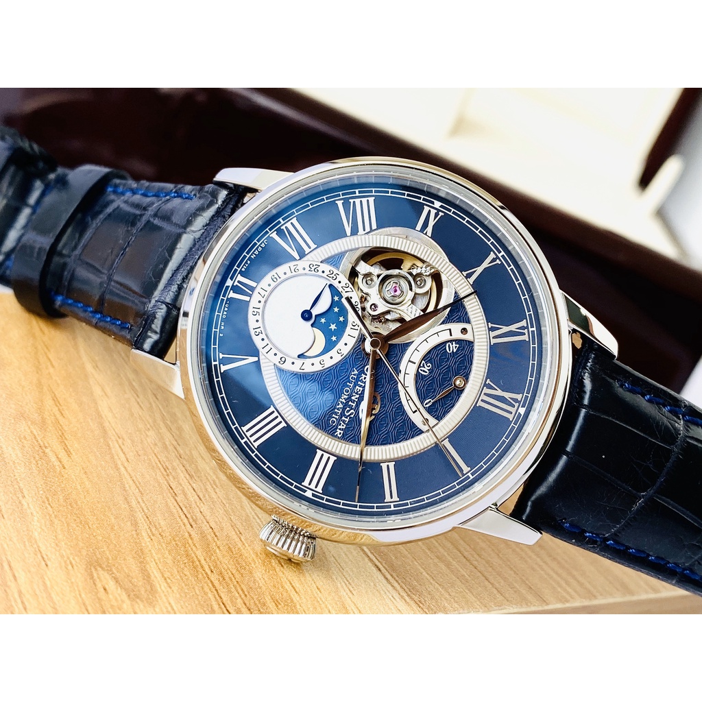 Đồng hồ nam chính hãng Orient Star Moon phase Blue RE-AM0002L00B - Máy cơ tự động - Kính Sapphire