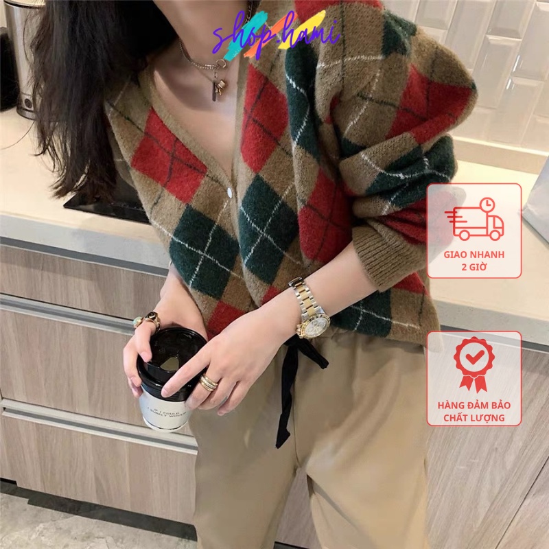 Áo Len Cardigan Nữ Hàn Quốc Với Chất Liệu Len Mềm Mại Dáng Ngắn Cực Xinh 2 Màu : Xanh , Đỏ Hàng Free Size SHOP HAMI AC01