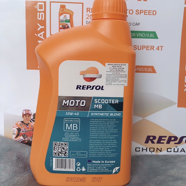 [Mã LIFEAUMAY giảm 10% tối đa 30k đơn 150k] Nhớt Repsol Scooter Synthetic 10w40 MB 1L