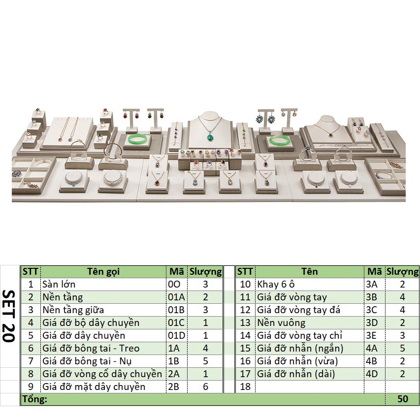 [D1CB] Bộ giá gỗ bọc da sần trưng bày trang sức lai trim chụp mẫu ảnh 3D rất đẹp 1-20 mẫu