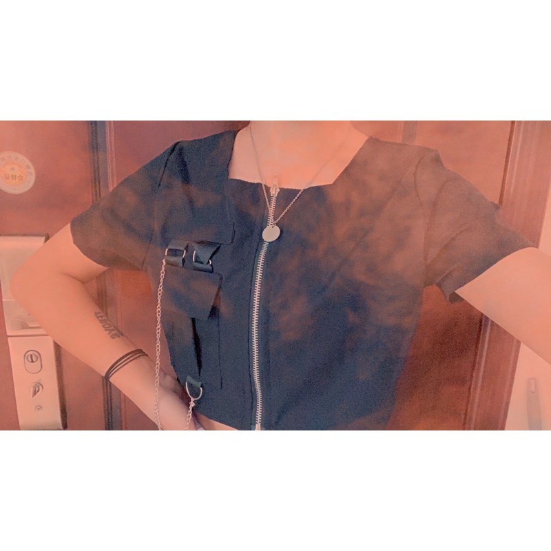 Áo croptop nữ có khoá kéo và xích phong cách hiphop cá tính - 4 ảnh thật cuối A40