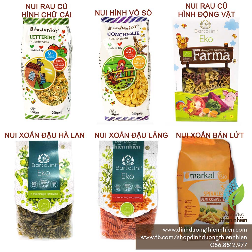 [SET LẺ 100g] Mì Nui Hữu Cơ Ăn Dặm Cho Bé Tập Cầm Nắm, 100g (Nui Lứt, Bán Lứt, Rau Củ, Đậu Hà Lan, Đậu Lăng)