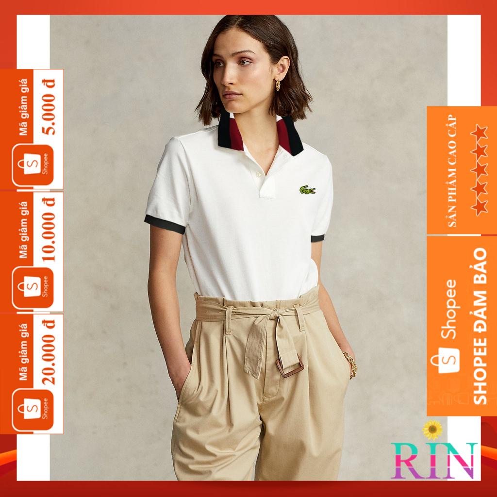 [HÌNH THẬT] ÁO THUN CỔ TRỤ LACOSTE TRẮNG VIỀN CỔ VNXK   - COTTON CÁ SẤU 100%