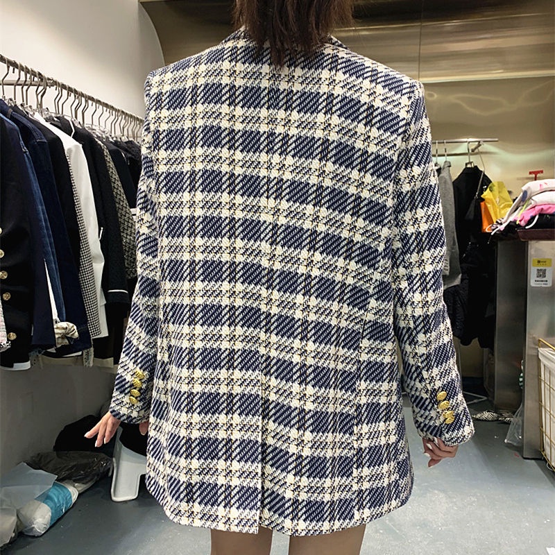 Áo blazer cotton tuýt có mùi thơm nhẹ dày tay dài hàng nút cài trước ngực phong cách Hàn Quốc 2022 thời trang thu đông