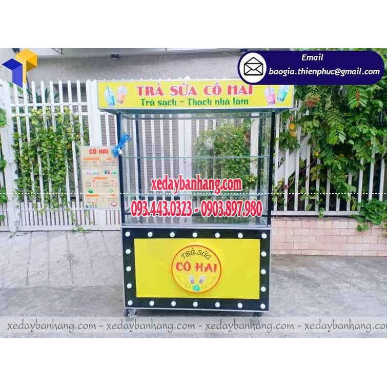 Xe đẩy bán trà sữa nhà làm bằng inox chất lượng cao - xedaybanhang.com