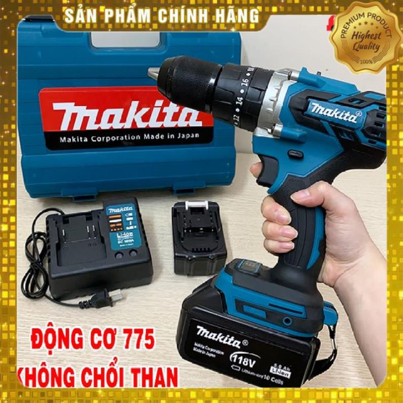 Khoan Pin Makita 118v không chổi than, Động cơ kích từ, Pin 10 Cell  /