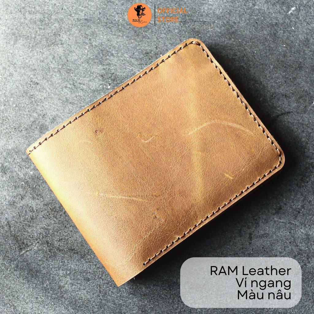 Ví nam dáng ngang da bò màu nâu sáng - RAM Leather