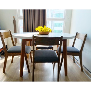 Bàn ăn mặt đá solid surface white macchiato