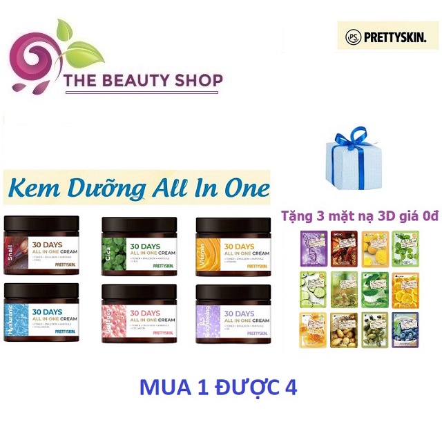Kem Dưỡng Da Ngăn Ngừa Lão Hóa, Dưỡng Trắng Và Làm Đều Màu Da PrettySkin - Pretty Skin 30 Days All In One Cream 100ml