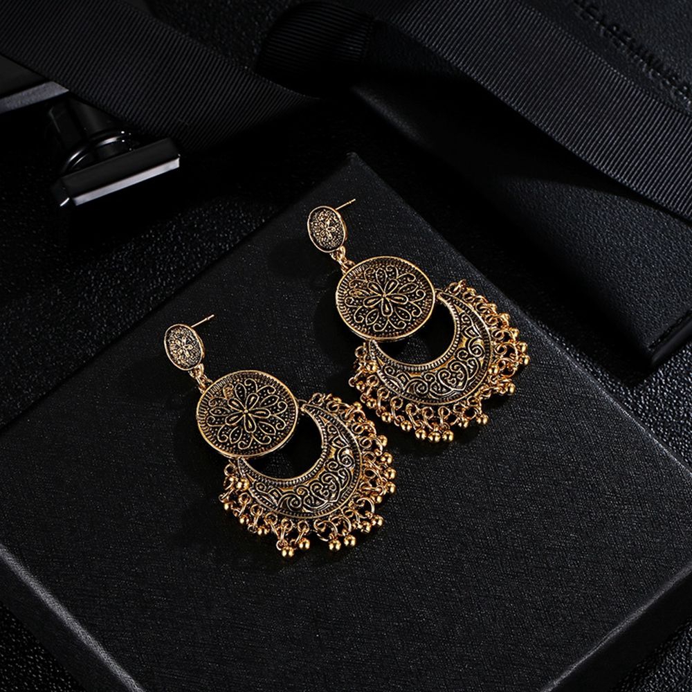 MXGOODS for Women Jewelry Carved Flower Boho Hollow Out  Crescent Drop Earrings