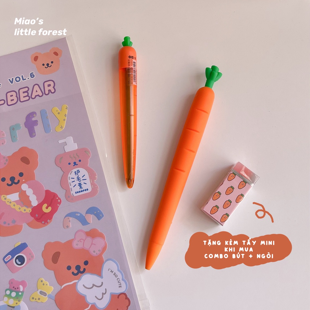 Bút chì bấm cà rốt MIAO'S LITTLE FOREST combo bút chì hộp ngòi tặng kèm gôm tẩy hình cà rốt cute  MPE2206