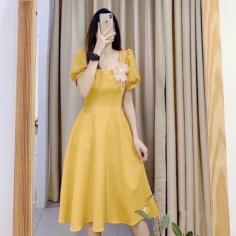 Đầm váy cổ vuông kèm hoa 6 màu 💕đi làm đi tiệc đi dạo phố đều xinh💕