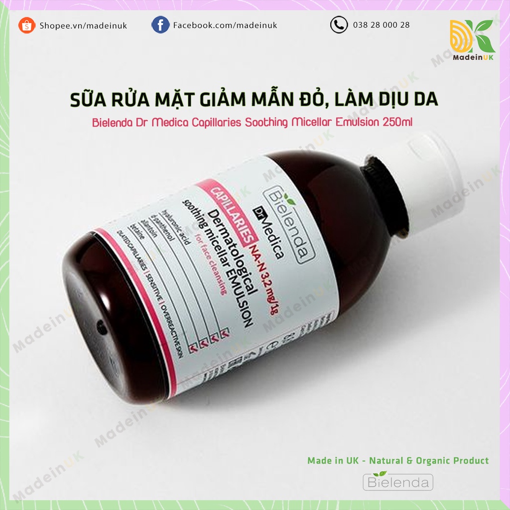 Sữa Rửa Mặt & Tẩy Trang Bielenda Dr Medica Capillaries Soothing Micellar Emulsion 250ml Giảm Mẫn Đỏ, Giãn Mao Mạch