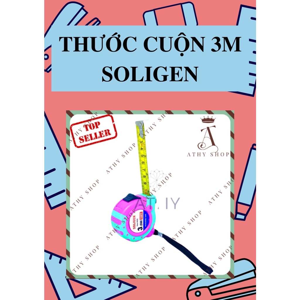 THƯỚC ĐO DÂY RÚT 3M SOLIGEN CUỘN TRÒN, đồ nghề dụng cụ thợ đo lường công trình đồ đạc 3 met, measuring tape three meters