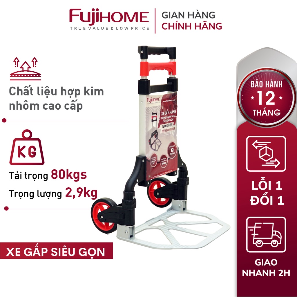 Xe đẩy hàng gấp gọn 2 bánh chở hàng 80kg Nhật Bản FUJIHOME HT-280, xe kéo hàng  gấp gọn nhẹ siêu thị đa năng giá rẻ mini