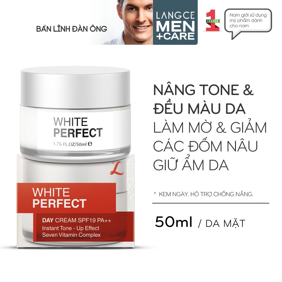 Collagen White Perfect Trắng Da Giữ Ẩm Chống Nắng Spf19 50ml cho Nam TẶNG Gel Vệ Sinh Vùng Kín Nam 100ml LANGCE
