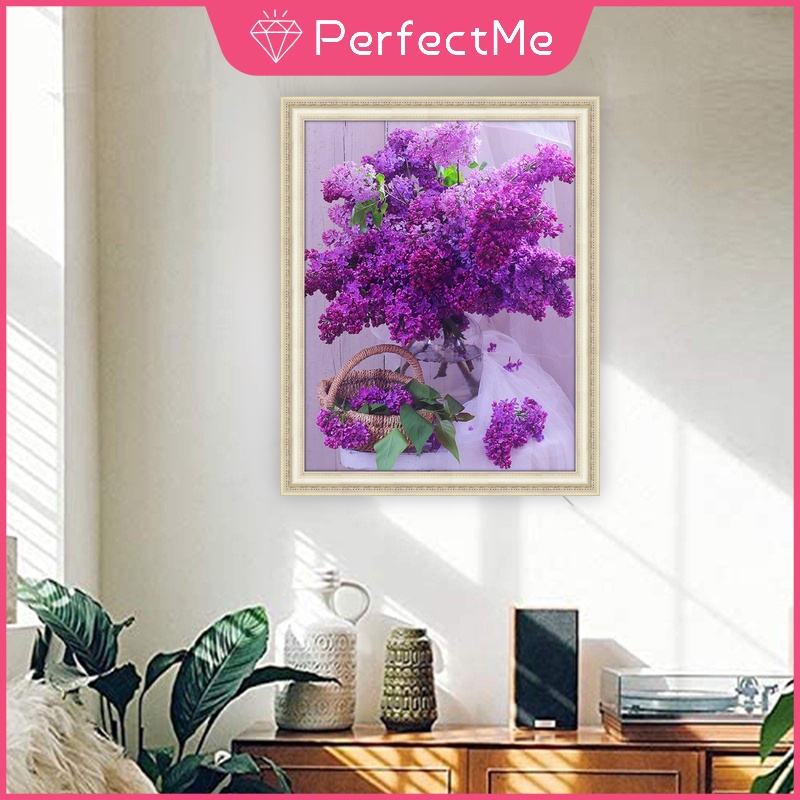 Bộ Tranh Đính Đá 5d Họa Tiết Giỏ Hoa Độc Đáo Diy 40x50cm