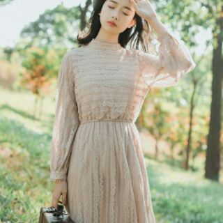 Váy ren tiểu thư hồng nhạt ( hàng order - có ảnh thật)