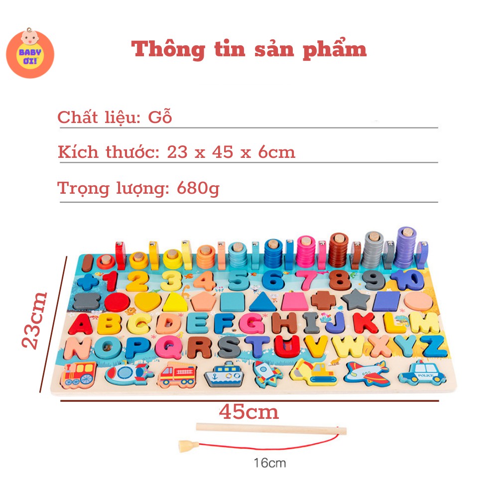 Bộ đồ chơi câu cá bằng gỗ 7 trong 1, học tiếng anh, học phép cộng trừ, phát triển tư duy cho trẻ từ 2 tuổi trở lên