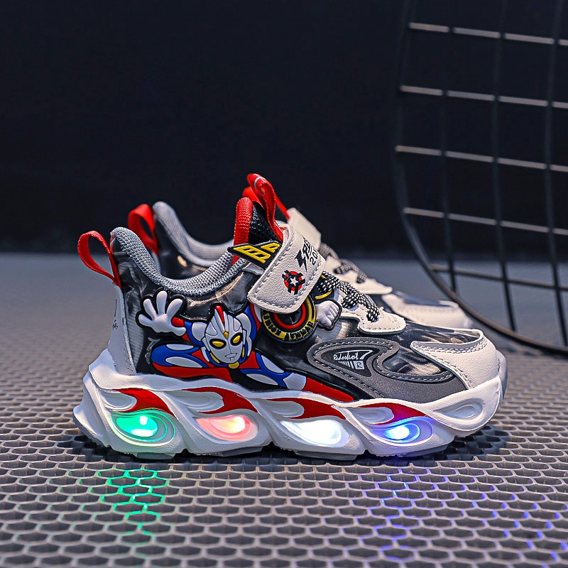 Giày Thể Thao Họa Tiết Ultraman Có Đèn LED Phát Sáng Phong Cách Hàn Quốc Dành Cho Bé Trai