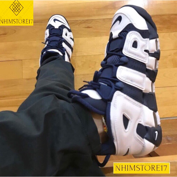 (FULL BOX) Giày Thể Thao Nike Air More Uptempo Xanh Chữ Trắng