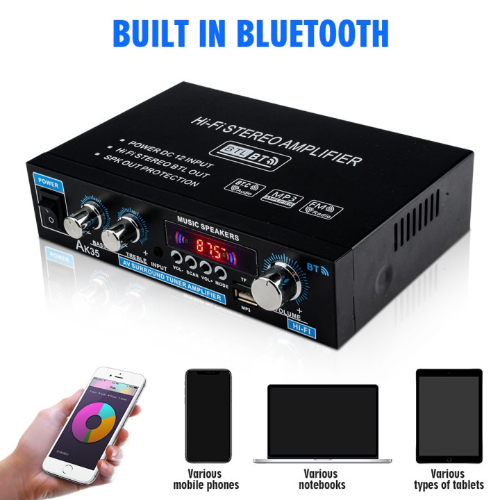 800W 110-240V Bộ khuếch đại âm thanh ký thuật số có bluetooth Hifi FM