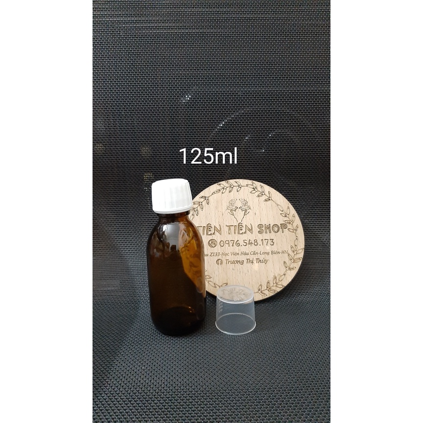 Chai thủy tinh nâu đựng siro 125ml nắp vặn trắng