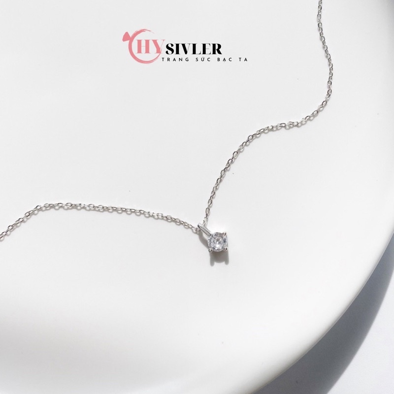 Dây chuyền bạc ta đính đá nhỏ xinh dây chuyền nữ mặt đá 6 ly bạc thật giá rẻ CHY SILVER