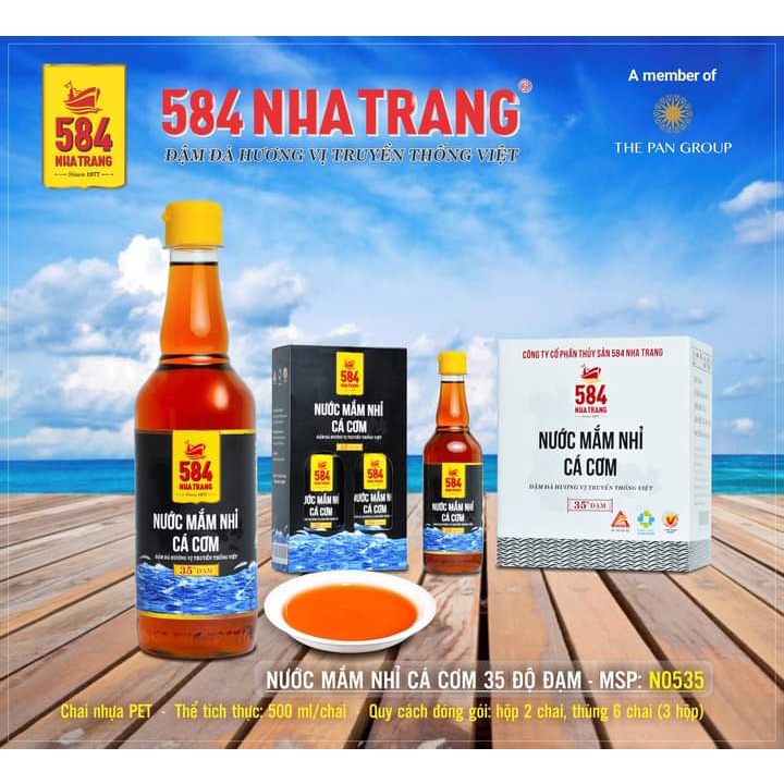Thùng 6 chai Nước mắm Nhỉ Cá cơm 35 độ đạm- 584 Nha Trang- Chai PET -  Chai 500ml, Date luôn mới nhất.