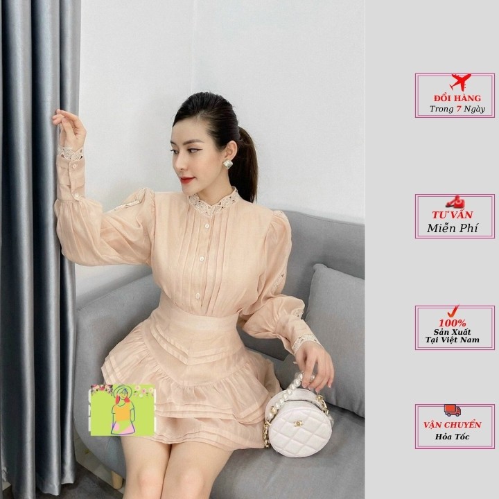 set áo voan tơ 2 lớp chân váy có lót quần hàng cao cấp 3 màu trắng be xanh hàn quốc phong cách YoLo-Fashion