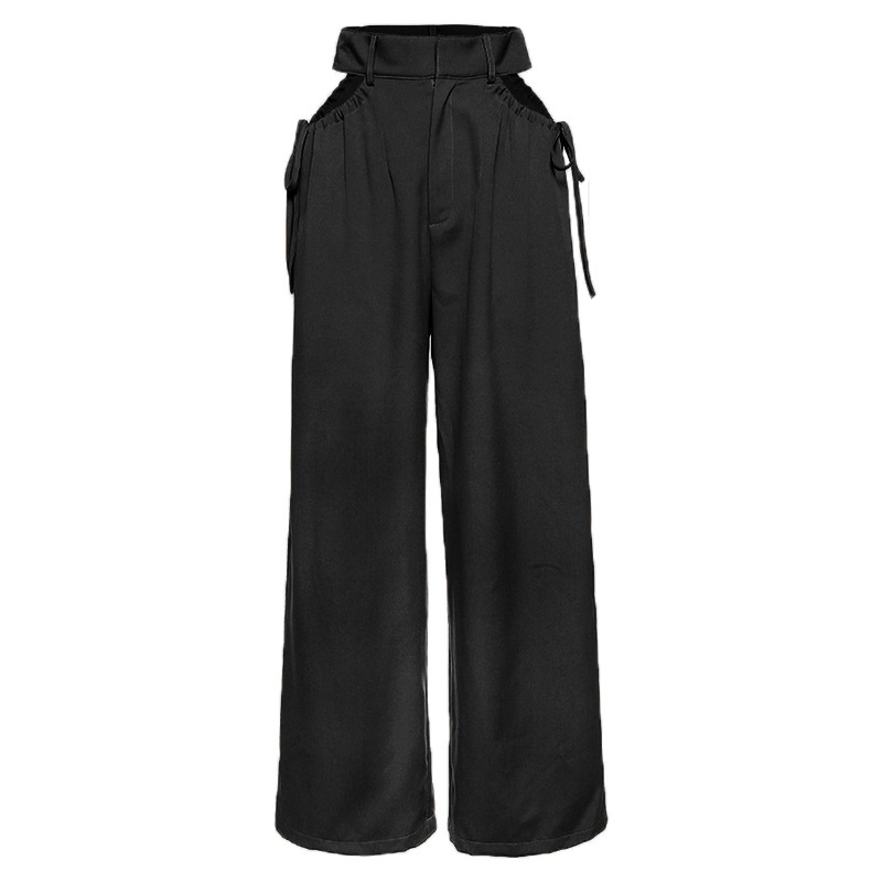 Fashion Women Loose Plain Hollow Drawstring Long Pants Daily Street Casual Trousers