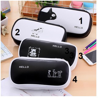 Hộp bút bóp viết da trắng đen bigsize 22*11*5 cm