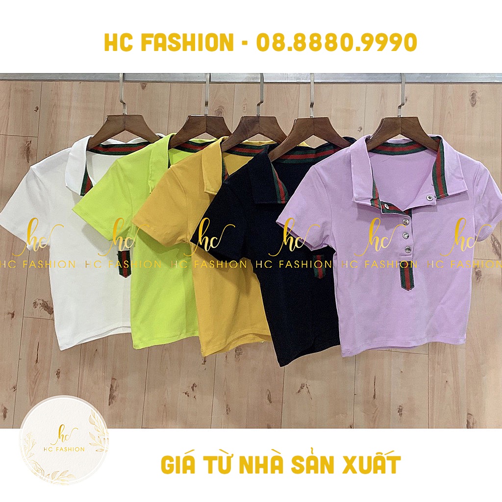 Áo thun nữ cổ bẻ phối cúc 40-55kg, áo croptop kiểu ôm body có cổ đẹp hot hiện nay HC FASHION