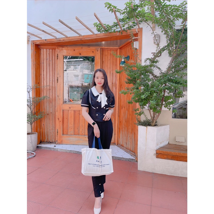 Set áo kiểu nơ quần ống suông cao cấp chất hai biên T47 YAME 680