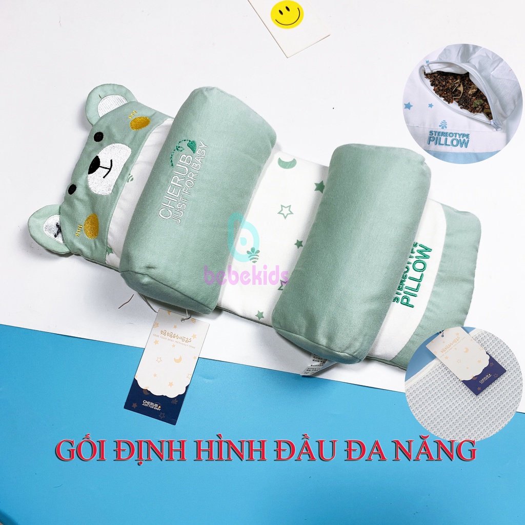 Gối định hình đầu cho bé sơ sinh, Gối đa năng chống méo, bẹp, bẹt đầu Ruột hạt kiểu mạch và thảo mộc