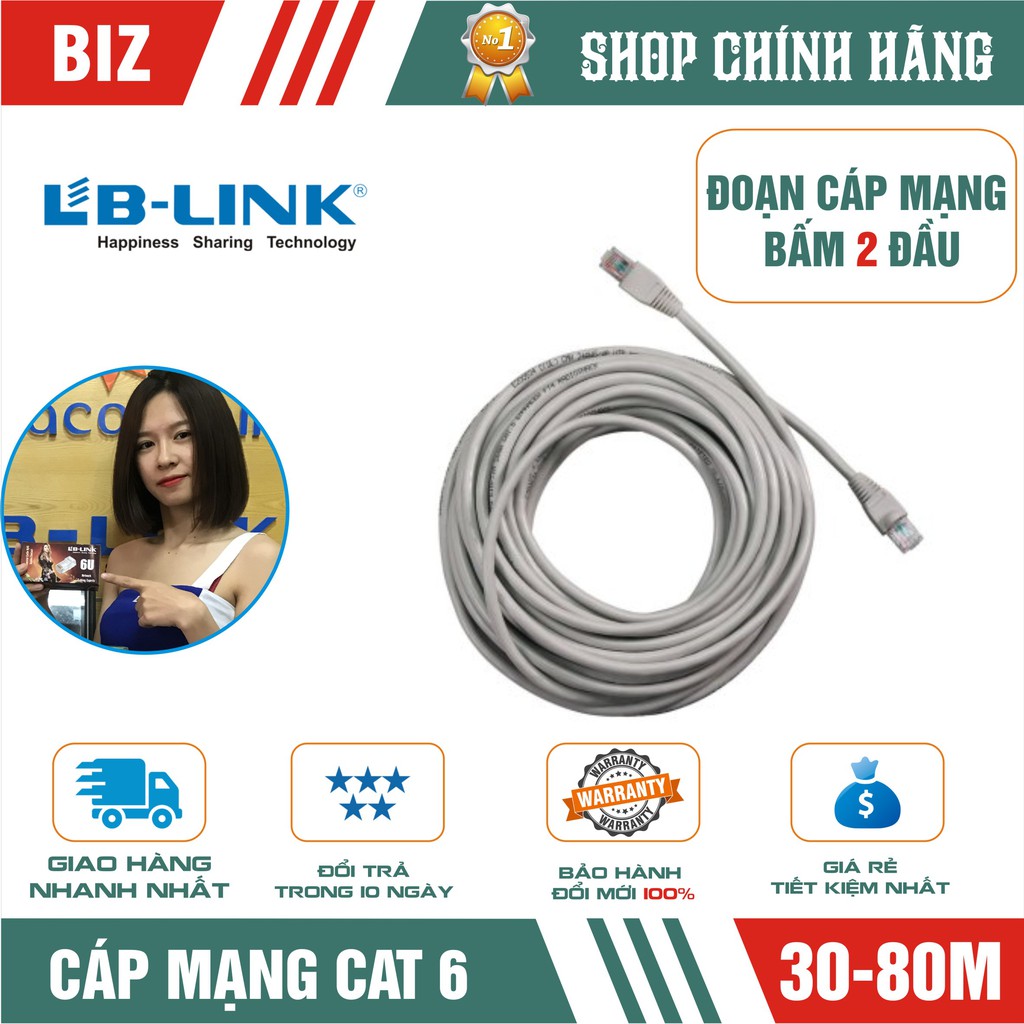 Đoạn dây cáp mạng Cat6 bấm 2 đầu LB-LINK 30/40/60/80m (Trắng) - Chính hãng