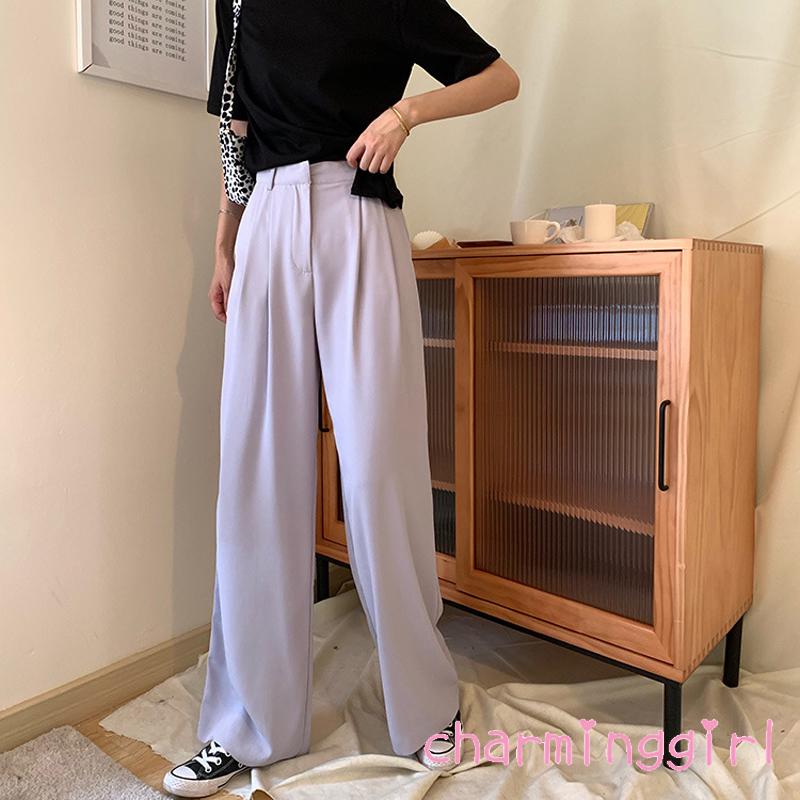 Quần Dài Lưng Cao Ống Rộng Màu Trơn Thời Trang Cho Nữ