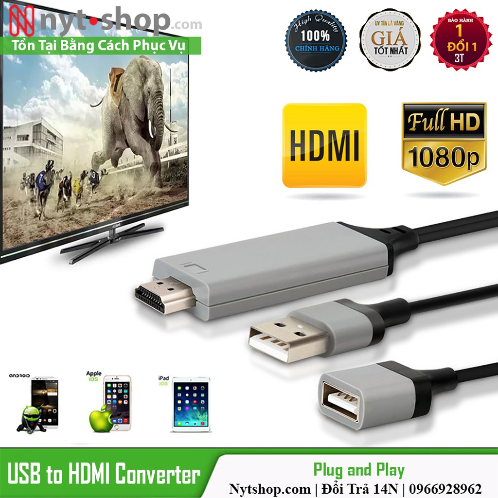 Dây HDMI Kết Nối Các Dòng Điện Thoại Với Tivi - Dùng Cho Samsung, Xiaomi, Oppo, Huawei, Vsmart, Iphone