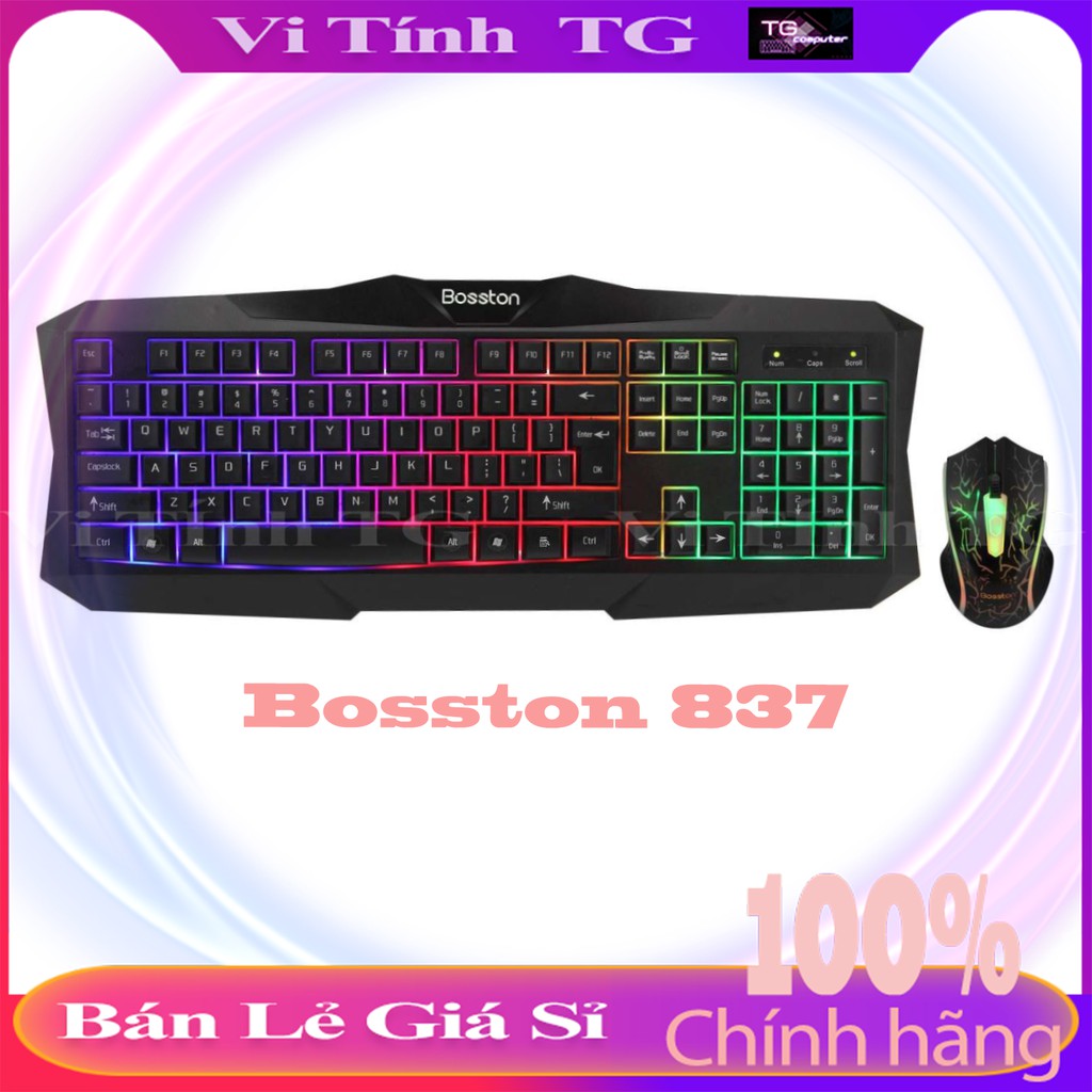 Combo chuột bàn phím Giả Cơ có led xịn xò Bosston 837  - G21 - Q17 - Smart A6  Vi tính TG