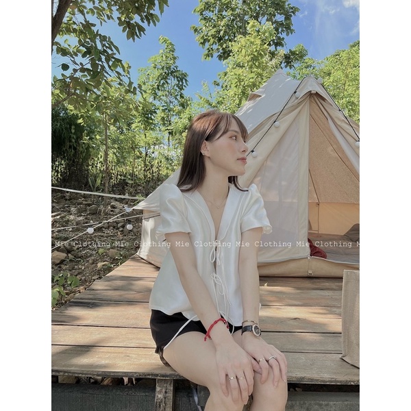 MIE MIN Mie Tops tafta thắt nơ