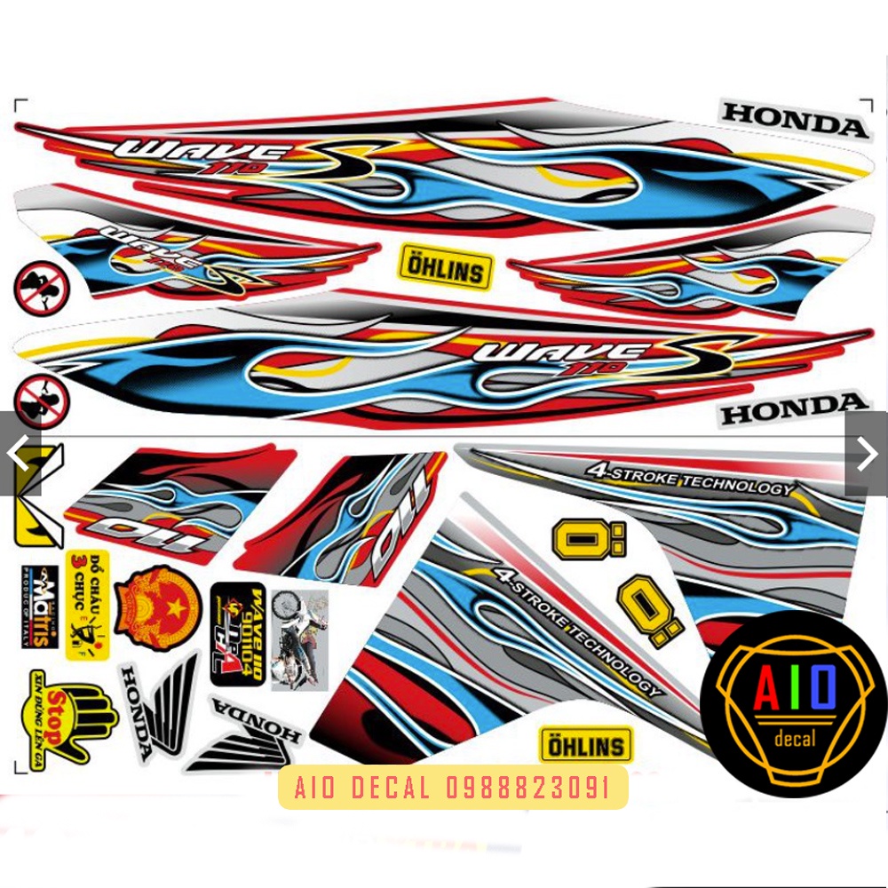 [Loại 1] Tem Rời Wave 110cc Lửa Đủ Màu (2017-2021)- Ảnh Thật (Decal WAve) (Tem xe Wave)
