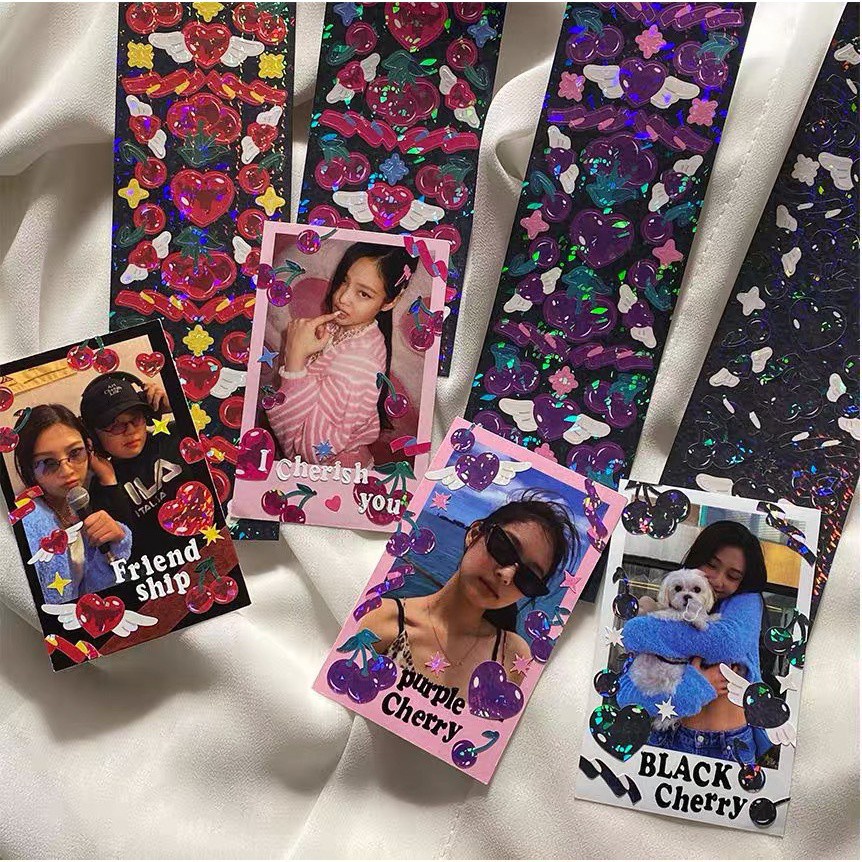 GaLiCiCi Sticker Cherry Holographic Sticker / Nhãn dán lấp lánh / Nhãn dán chống thấm nước / Nhãn dán trang trí tự làm / Vật liệu trang trí