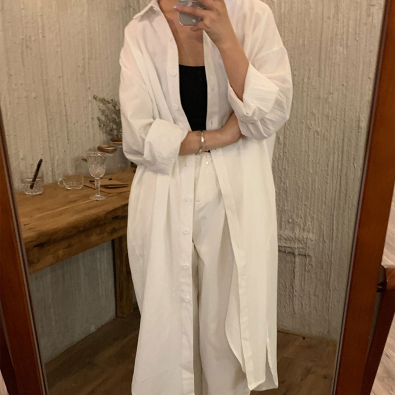 Brroa Đầm Sơ Mi Midi Tay Dài Cuộn Lên Trên Cổ Bẻ Cài Nút Xuống Xẻ Tà Bên Hông Đơn Giản Cho Nữ