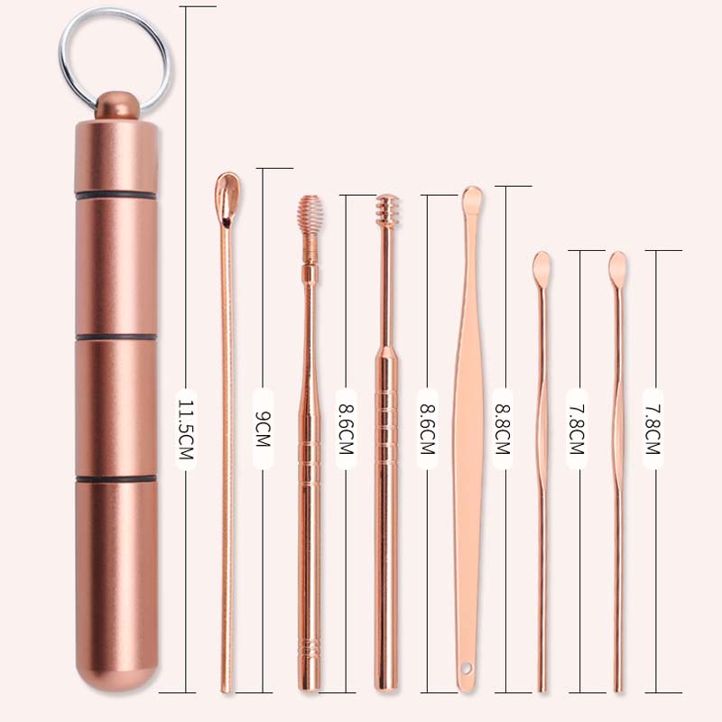 Bộ Dụng Cụ Lấy Ráy Tai 6 Trong 1 Bằng Thép Không Gỉ Kèm Hộp Đựng Và Móc Khóa Tiện Lợi
