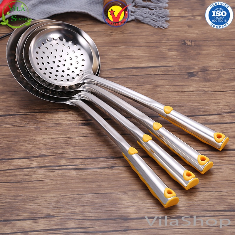 [ 6 Phân Loại ] Muôi Inox, Bộ Muỗng Inox Cán Vàng Đa Chức Năng ( Muôi Thủng - Muôi Canh - Xẻng Sào - Xẻng Thủng )