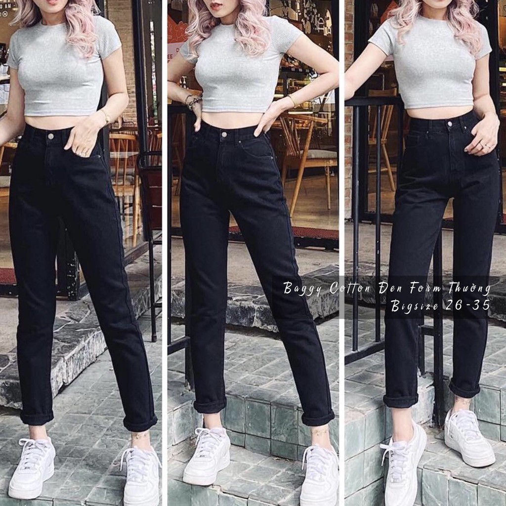 [Size 26-36] Quần Baggy Đen Tuyền Form Chuẩn - Lưng Cao Siêu Đẹp, Không Giãn