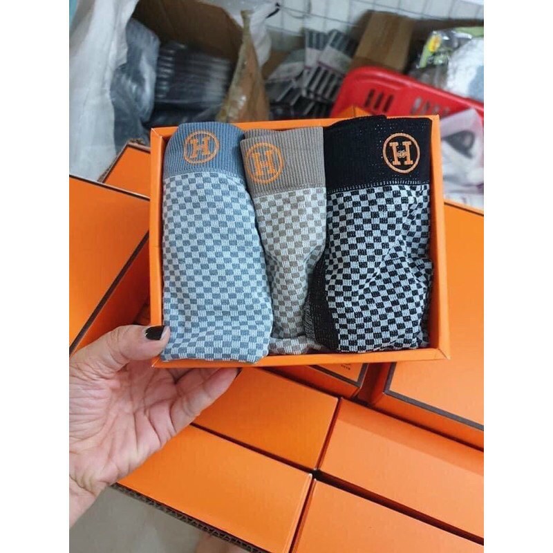 Hộp 3 sịp đùi - quần lót nam chữ H co giãn hộp cam sang chảnh