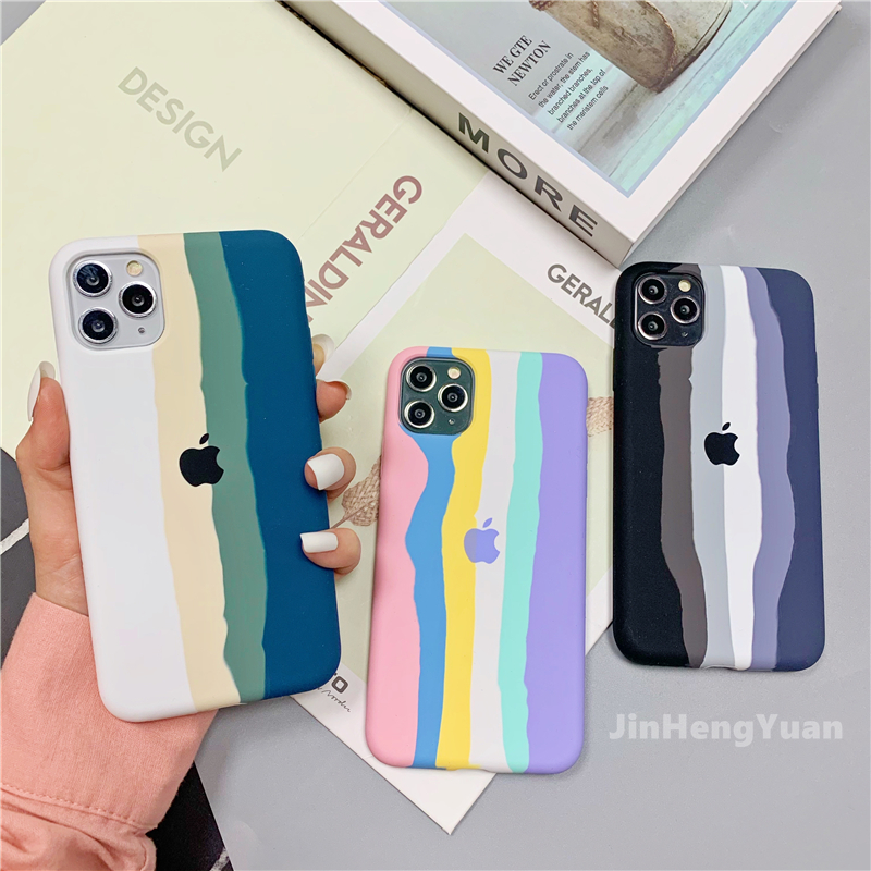 [Còn hàng] Vỏ điện thoại di động silicon lỏng màu Rainbow Gradient dành cho iPhone 11 X XS Pro Max XR 6S 7 6 8 Plus Vỏ bảo vệ chống rơi mềm mại SE2020 Vỏ bọc toàn bộ iPhone 12 Pro Max 12 Mini